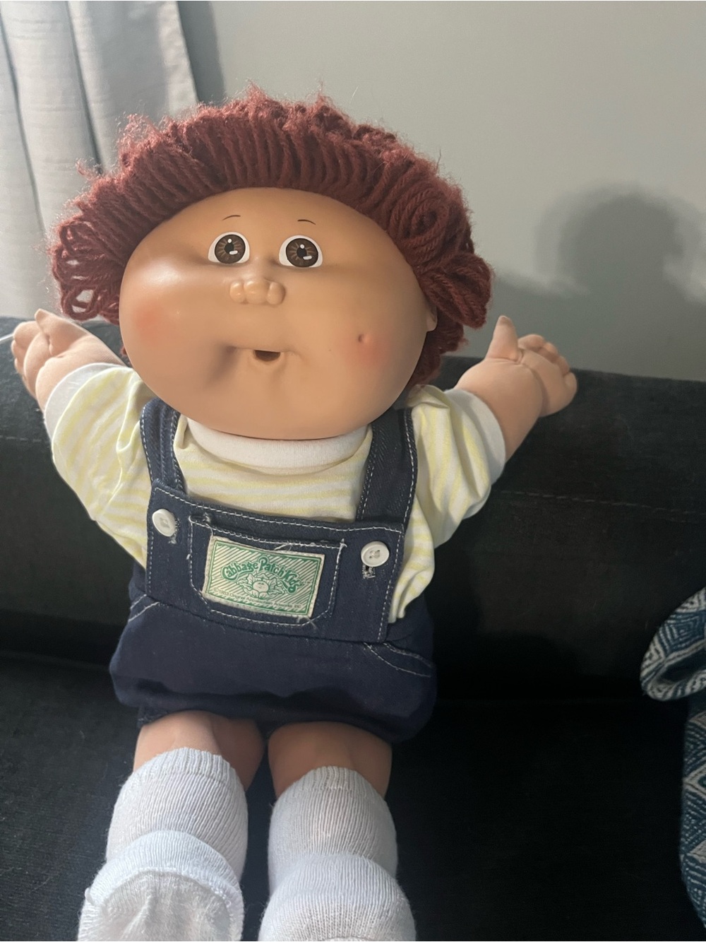 Cabbage Patch Boy 1982 Auburn  -Haired Doll in Navy Overalls